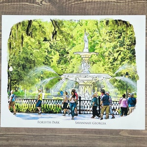 Forsyth Park Fountain Savannah Georgia watercolor painting giclée fine art print (framed or unframed)