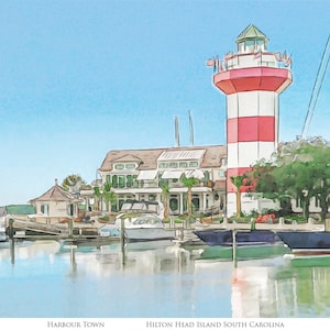 Harbour town Lighthouse Hilton Head Island South Carolina watercolor painting giclée fine art print (framed or unframed)