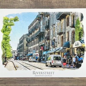 Historic Riverstreet Savannah Georgia watercolor painting giclée fine art print (framed or unframed)