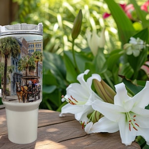 Charleston 40 ounce tumbler  - Charleston South Carolina Carriage Tour Watercolor Painting - Charleston Gift - Charleston Travel Mug