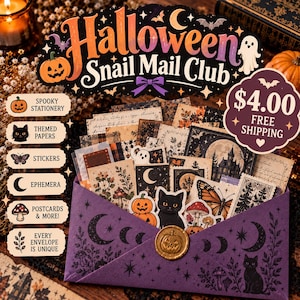 Halloween Autumn Snail Mail Club | Gothic Postcards Back & Orange Ephemera, Witches and Dark Magic