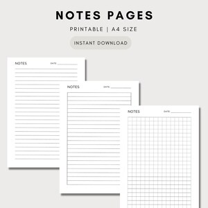 Páginas de notas imprimibles, Plantilla de notas de Cornell, Plantilla de notas, Tamaño A4, Descarga instantánea, PDF rellenable