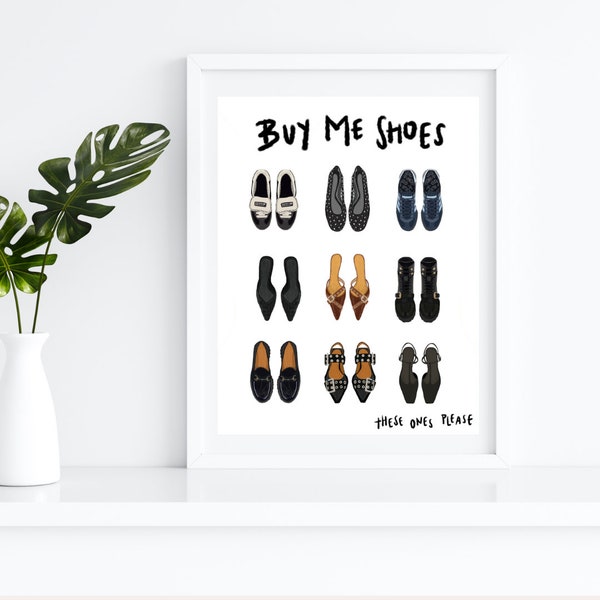 Buy Me Shoes 8x10 Print, Girly Aesthetic, Sketch Art, Designer Shoes, Bedroom Wall Decor