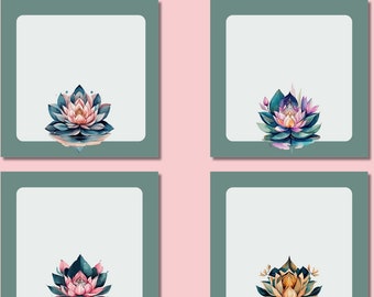 Lotus Flowers Themed Memopad Set, Printable 10 Lotus Flowers Notepad Set, Lotus Flowers Stationary, Printable Zen Art Themed Memopad Set