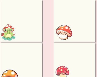 Kawaii Mushroom Memopad Set, 10 Printable Kawaii Mushroom Notepad Set, Cute Kawaii Printable Memopad, Cute Notepad Set, Kawaii Stationary