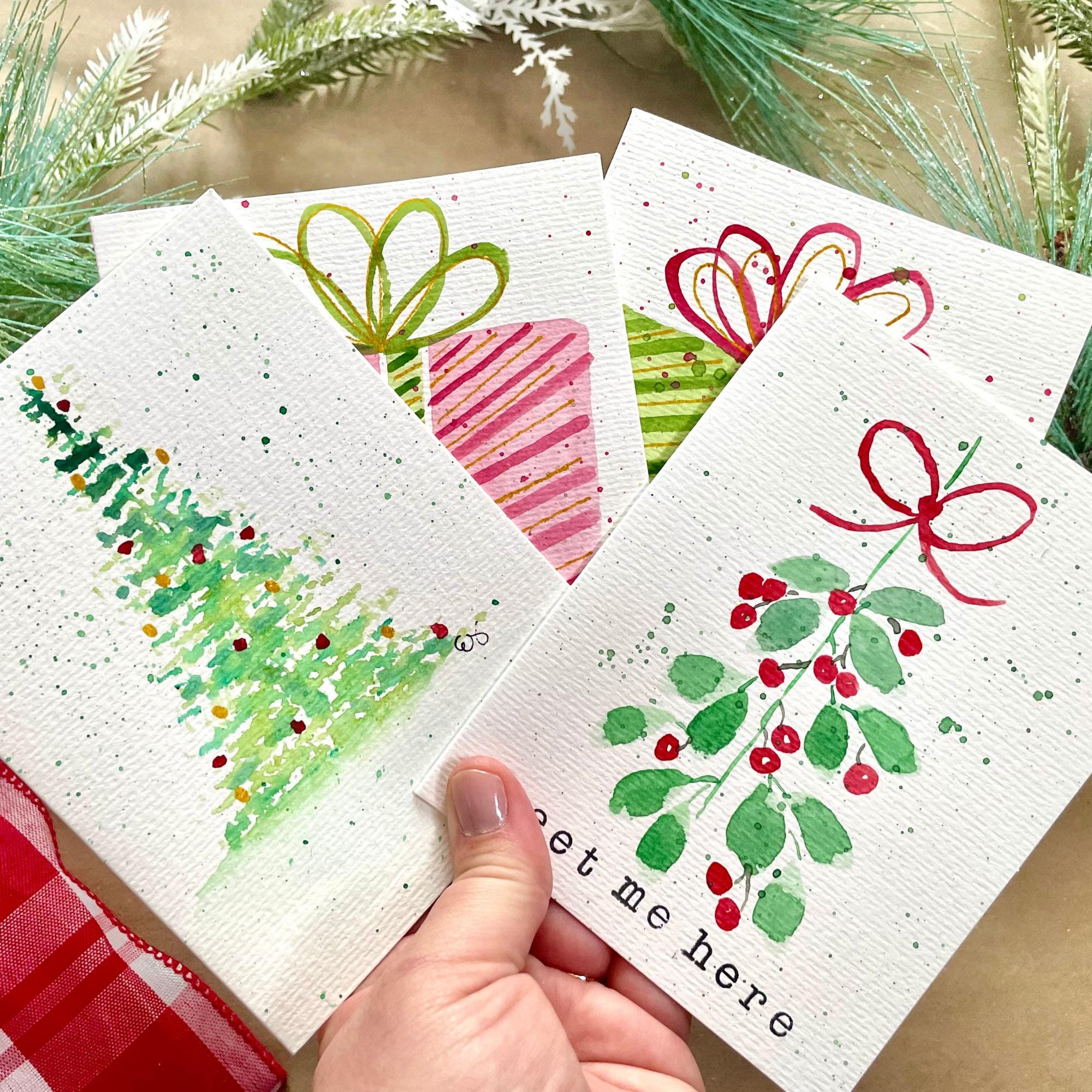 Hand Painted Christmas Cards, Variety Pack, Watercolor Christmas Cards ...