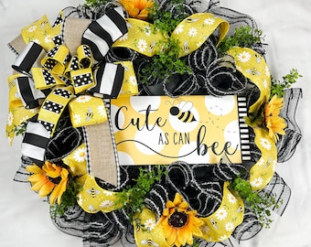 Bee Wreath: Black, Yellow & White Floral Door Decor
