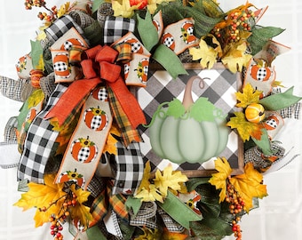 Fall Green Pumpkin Wreath