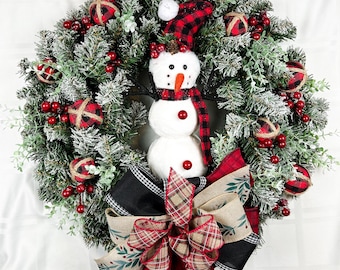 Snowman Frosted Christmas Wreath