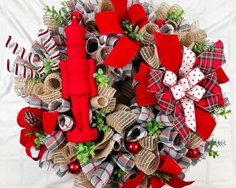 Red Nutcracker Holiday Wreath