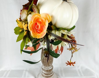 Fall white Pumpkin Candlestick Decoration