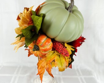 Fall Green Pumpkin Candlestick Decoration