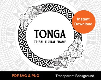 Tonga Floral Frame | Hibiscus Flower Frame | Tonga Tribal Frame | Instant Download | Digital Design