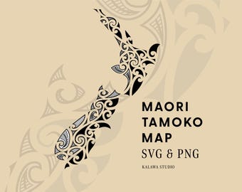 Maori Tamoko Map – New Zealand Tribal Tattoo Design (SVG, PNG)