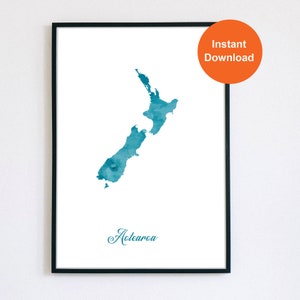 Aotearoa Karte Aquarell - druckbares Poster Neuseeland Neuseeland - Geschenk für Reiseliebhaber - Neuseeland Karte
