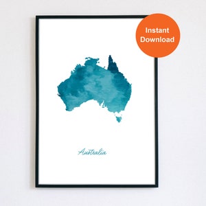 Australien Karte Aquarell - Poster zum Ausdrucken - Australien Digitaldruck - Geschenk für Reiseliebhaber - Australien Druck - Reisegeschenk - Aquarell