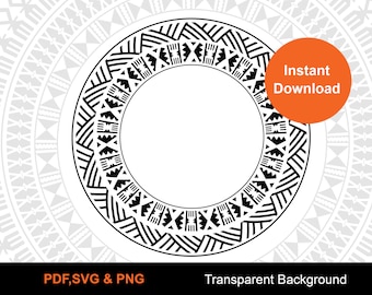 Fijian Kesakesa Masi Circle Tapa Tribal frame Vector 40cm x 40cm  Seamless Pattern - Instant Download | Digital Design