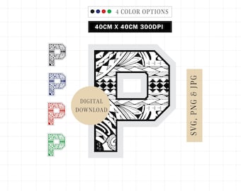 Tribal Polynesian Letter P | SVG PNG JPG (Digital Download)