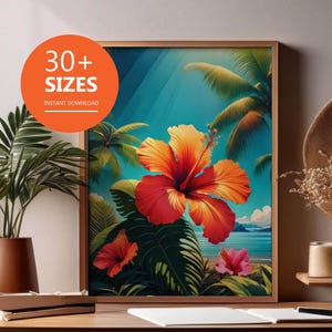 Vibrant Tropical Hibiscus Wall Art – Exotic Floral Print for Your Home Decor