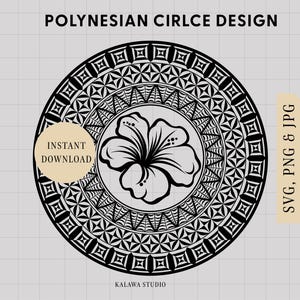 Polynesian Tribal Circle with Hibiscus Flower - Digital File (SVG, JPG, PNG) | 40cm x 40cm | Instant Download | Commercial Use