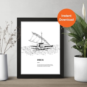 Fijian Drua Monochrome Print  | Home Decoration, Wall Handing, Signs, Gift | Fijian Art | Polynesian Art