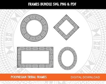Polynesian Tribal Frame SVG & PNG Bundle | Hibiscus Flower Frames | Instant Download
