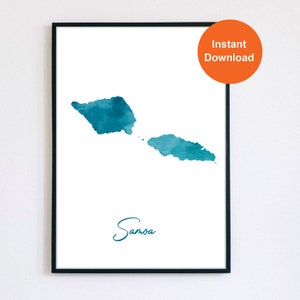 Acuarela de Samoa - Póster imprimible de Samoa - Impresión digital de Samoa - Regalo para amantes de los viajes - Impresión de mapa de Samoa - Regalo de viaje - Impresión de acuarela