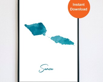 Mapa Samoa, wydruk akwarelowy – Teal Island Art (pobranie cyfrowe)