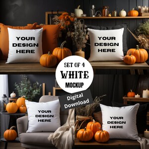 Maquette d'oreiller carré | Thème Halloween d'automne, 4 fichiers PNG (téléchargement numérique)