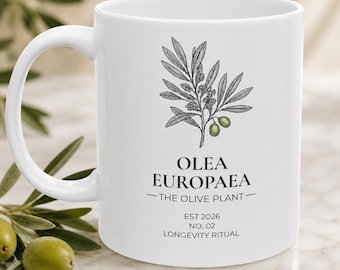 Olive Branch Mug, Botanical Coffee Mug, Mediterranean Kitchen Decor, Ceramic Tea Mug, Nature Inspired Gift