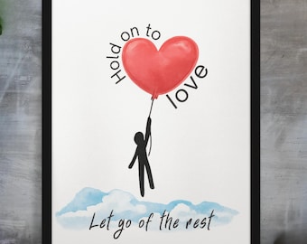 Letting Go Wall Art, Mental Health Encouragement Poster, Inspirational Positive Quote Decor, Gift for Her, Self Love Artwork