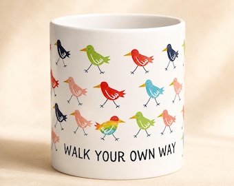 Positive Affirmation Mug, Self Love Coffee Cup, Colorful Bird Mug, Encouragement Gift, Whimsical Be Yourself Mug