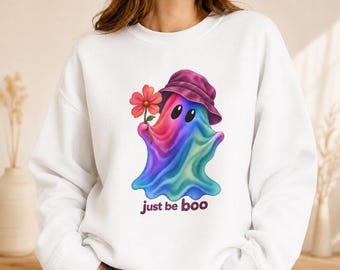 Ghost Shirt, Colorful Halloween Sweatshirt, Spooky Season Outfit, Whimsical Halloween Apparel, Adult and Youth Sizes, Self Love Gift