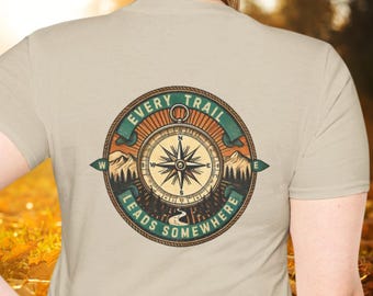 Retro Hiking Shirt, Back Print Mountain Adventure Tee, PNW Nature Lover Gift,  Camping Compass Graphic Shirt, National Park Outdoor T-Shirt