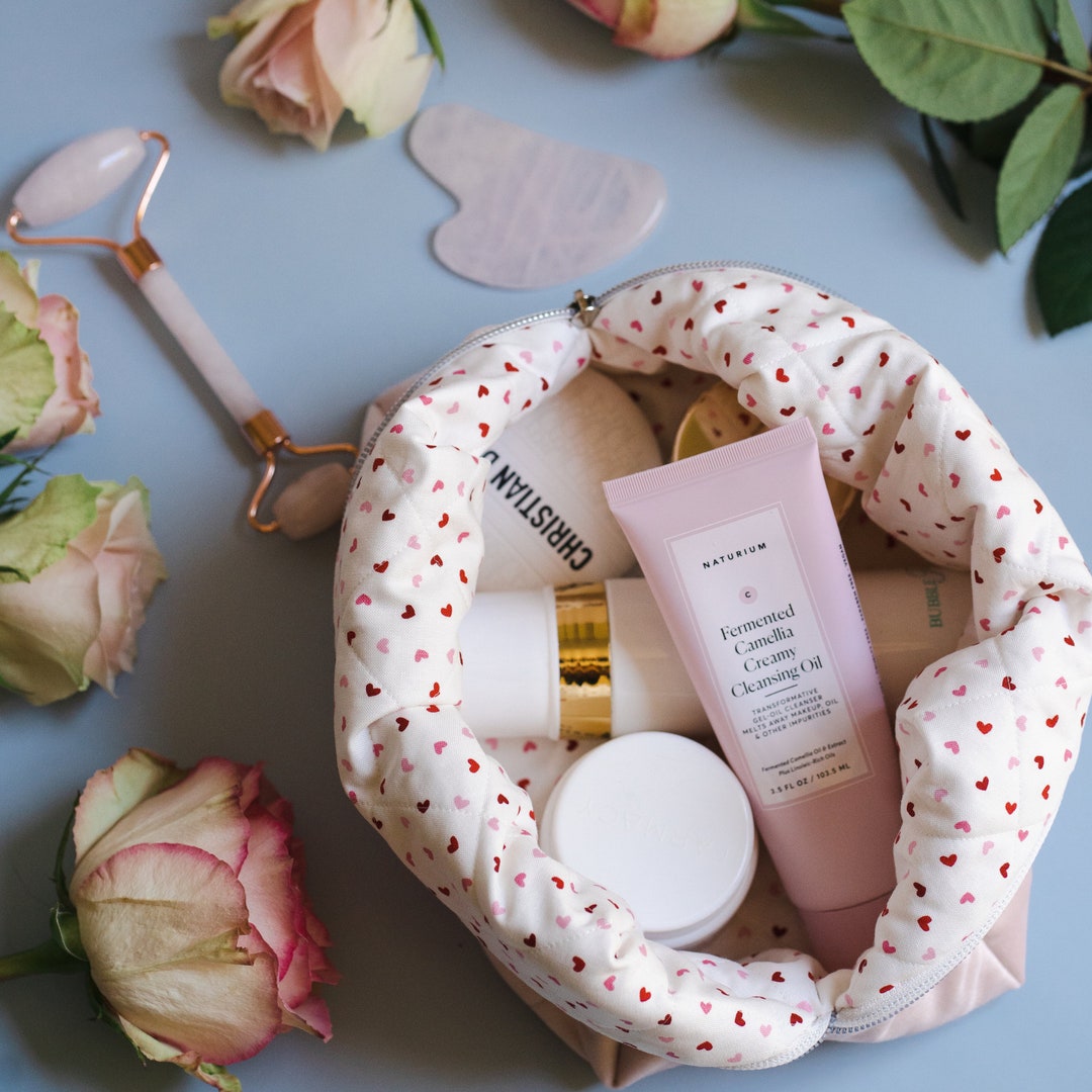 Blush Pink, Velvet, Luxury Soft Quilted Cosmetic Makeup/toiletry Bag