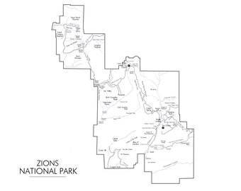 Zions National Park Map - 16 x 20