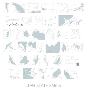 Arte de cuadrícula del parque estatal de Utah - 18 x 24 y mapas del parque estatal de Utah - Mapas de 11 x 14