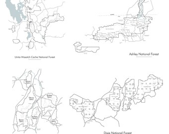 Utah National Forest Grid Art - 16 x 20 & 4 - 16 x 20 Utah National Forest Maps