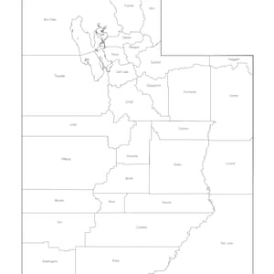 Comtés de la carte de l’État de l’Utah - 16 x 20 pouces JPEG et PDF