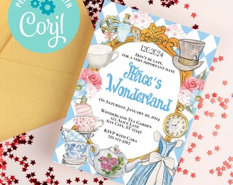 Editable Alice in Wonderland Birthday Invitation Template| Mad Tea Party| Alice in Wonderland Birthday Invitation/ Birthday Invitation