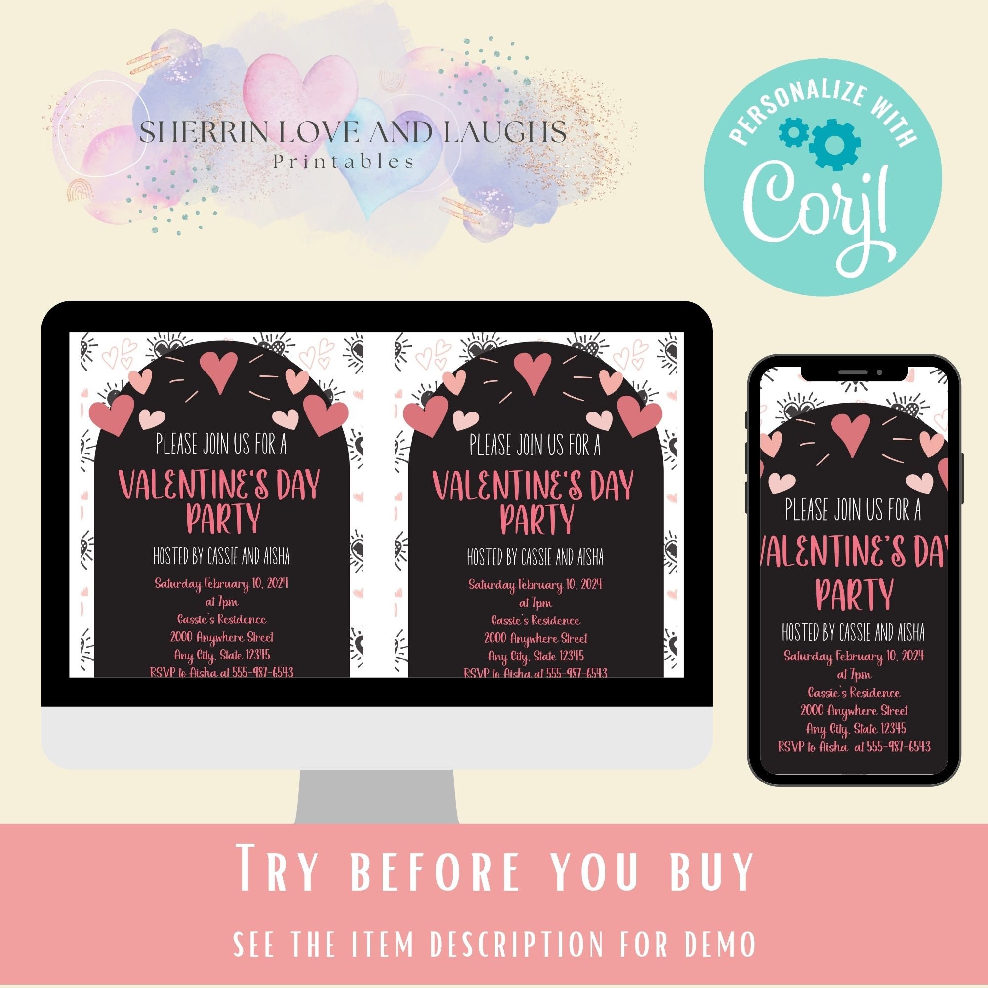 Editable Valentine's Day Party Invitation Template Valentine Party