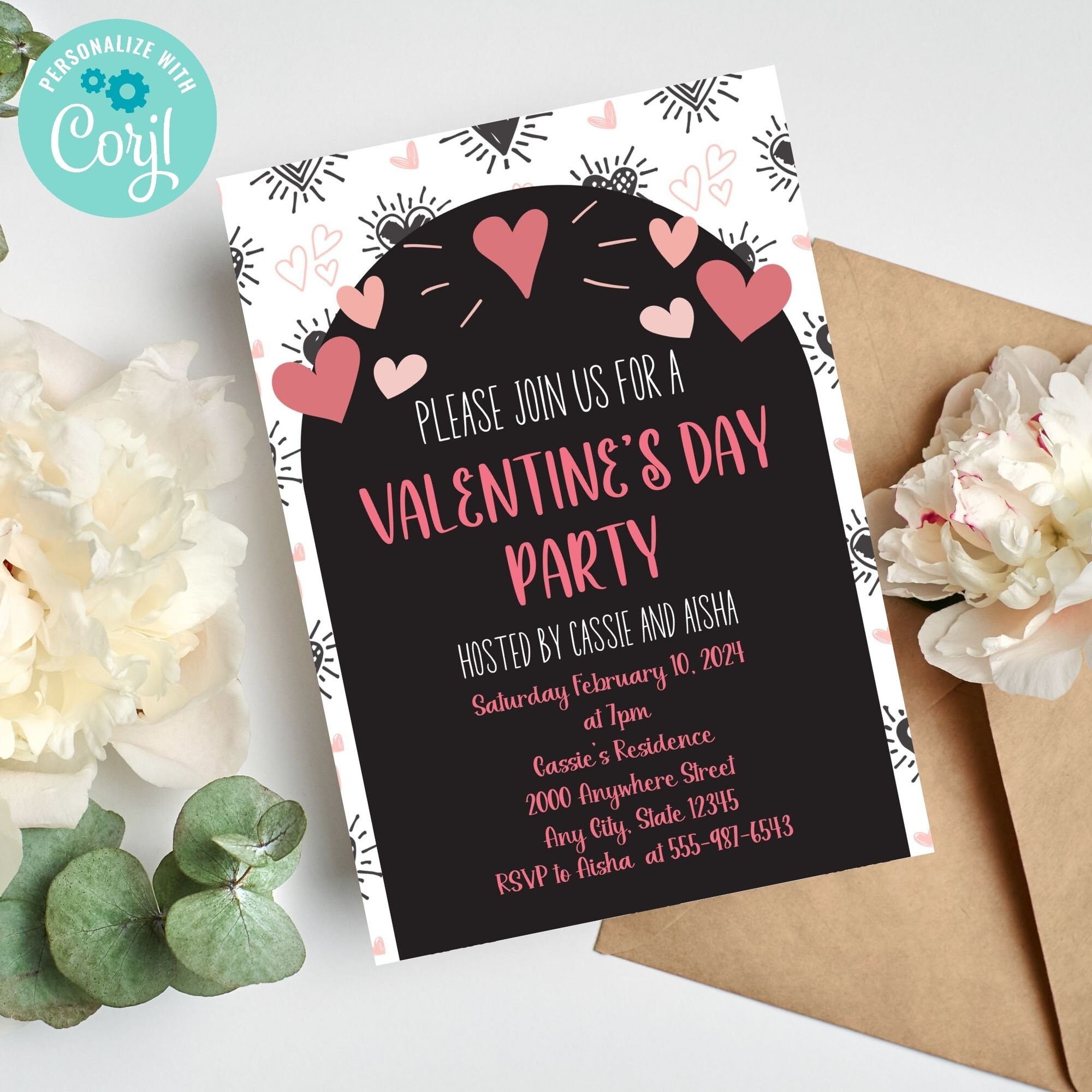 Editable Valentine's Day Party Invitation Template Valentine Party