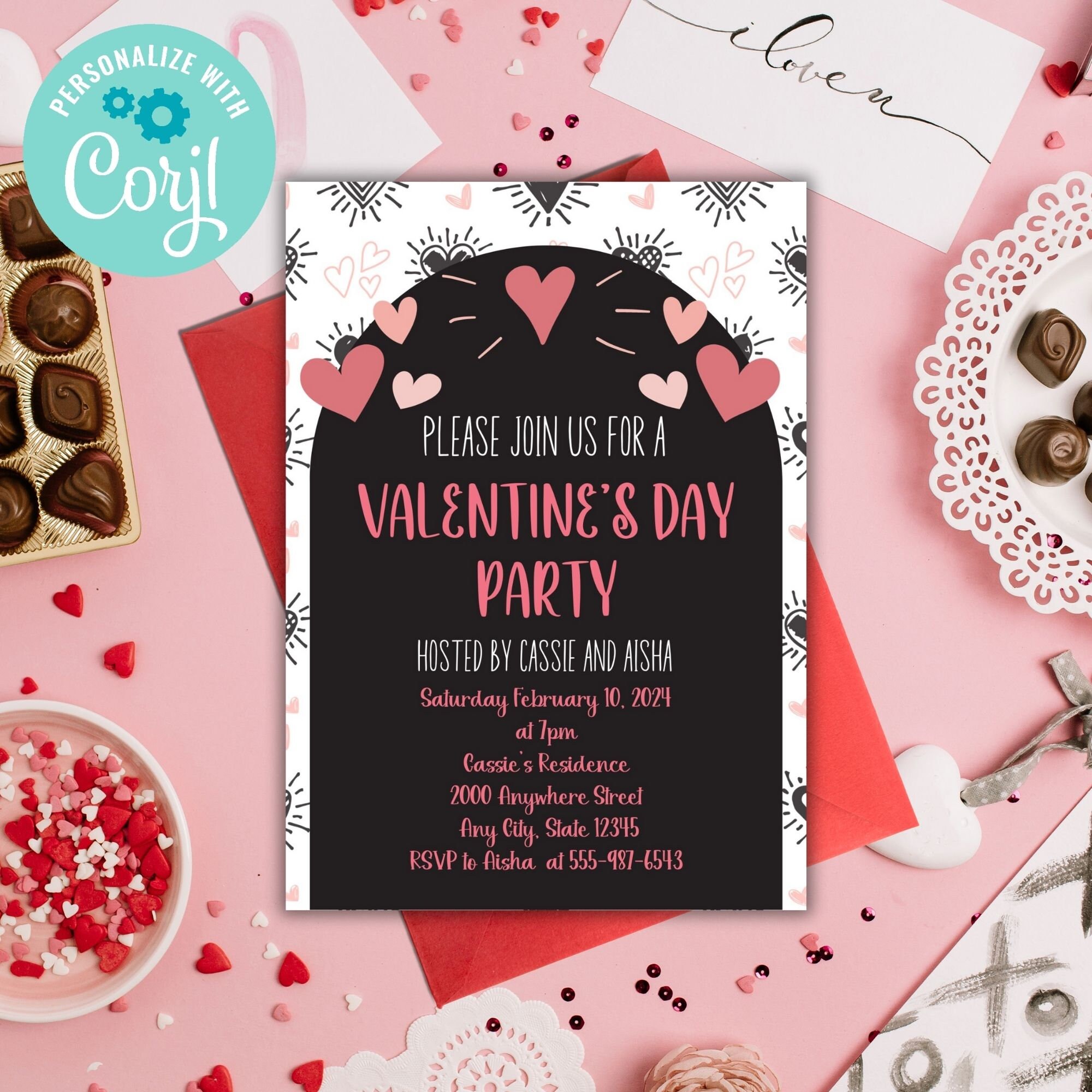Editable Valentine's Day Party Invitation Template Valentine Party