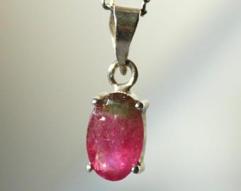 Watermelon Tourmaline Pendant: Bicolor Tourmaline Necklace, Minimal Silver Jewelry