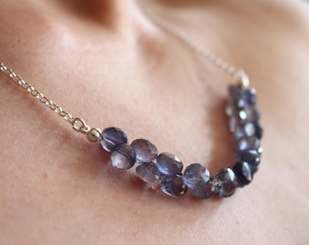 Iolite Gemstone Necklace: Sterling Silver, Handmade Dainty Blue Purple Stone, Jewelry Gift