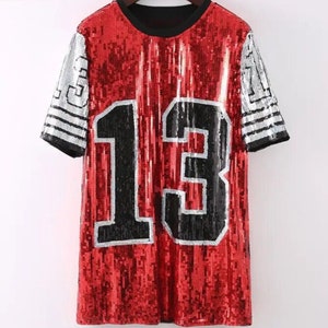 Red and Black Sequin Football Jersey Dress, Gameday Dress, Game Day Shirt, College Football Outfit, Tailgate Outfit, Sunday Football Tee