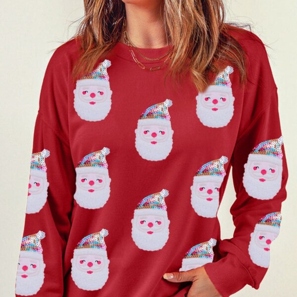 Sequin Santa Patch Round Neck Sweatshirt main image 1