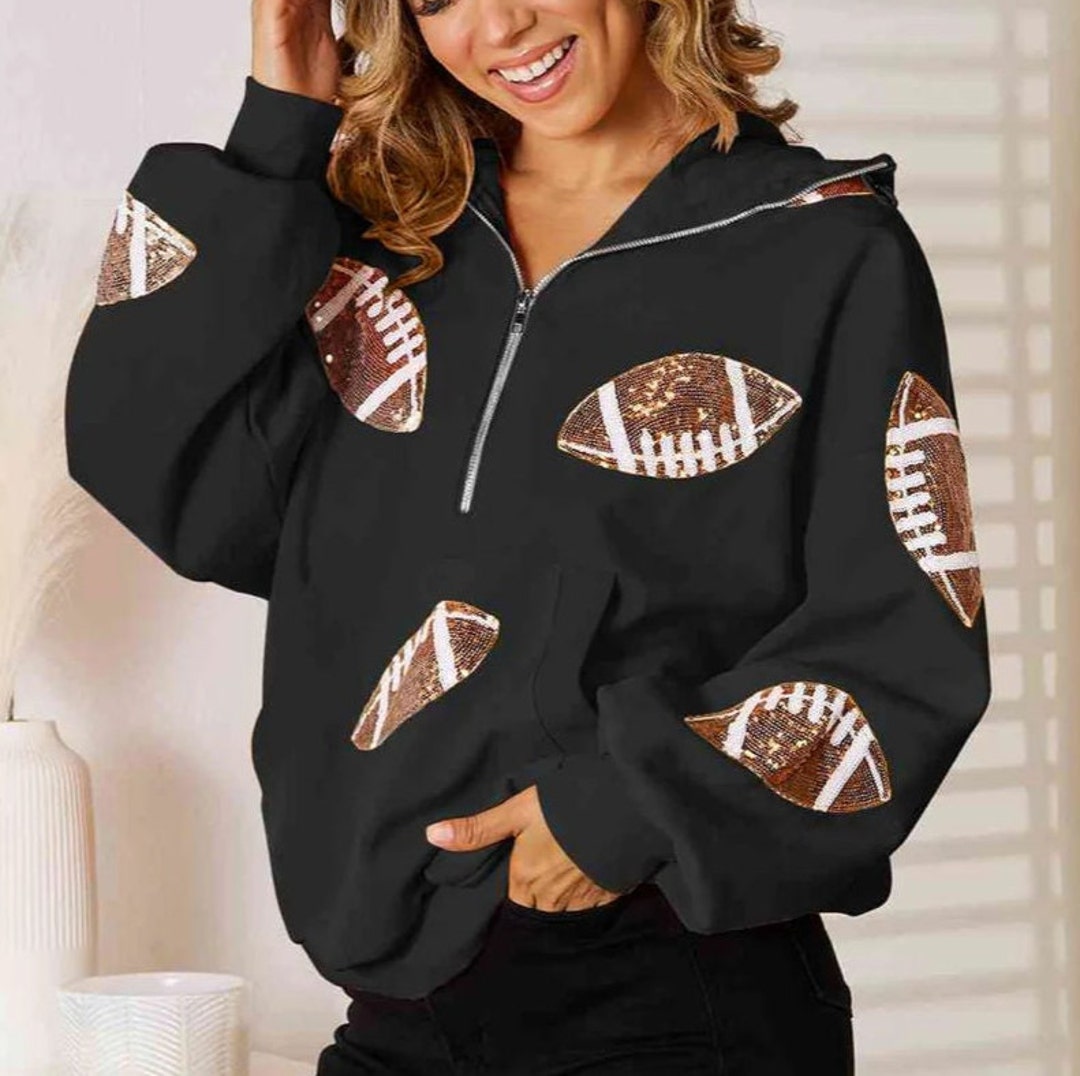 Love of Football with Lace-Up Print Sleeve Sweatshirt