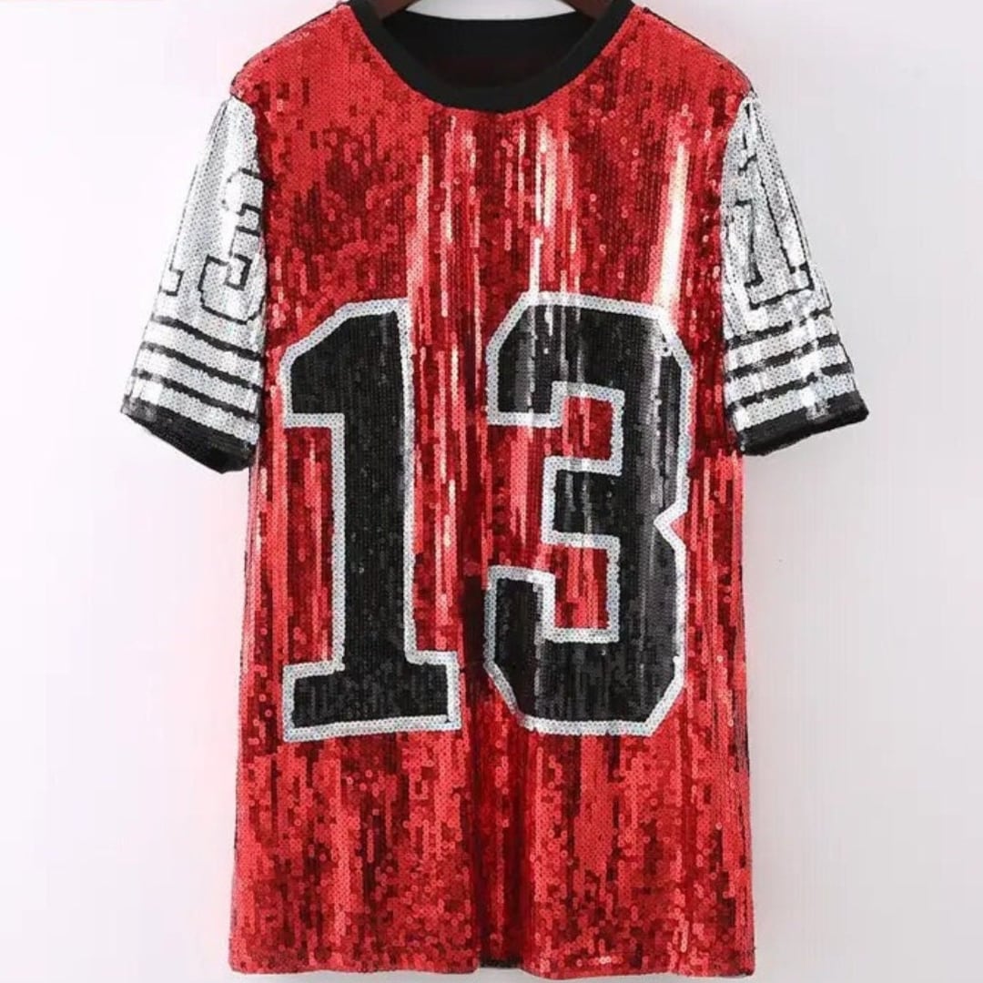 Sequin Football Jersey Dress Red White Full Sequin Jersey Dress  Coker  Hampton Gift Shop