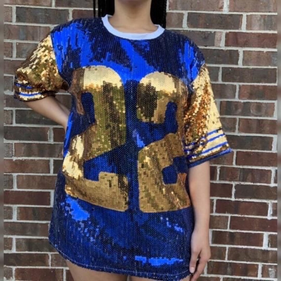 Blue and Gold Sequin Football Jersey Dress Sparkly Gameday Etsy